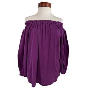 Unicorn Clothing Co Off Shoulder Peasant Top Purple Boho Festival Gypsy USA OSFM